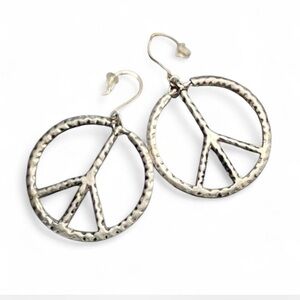 Silver Metal Peace Sign Earrings